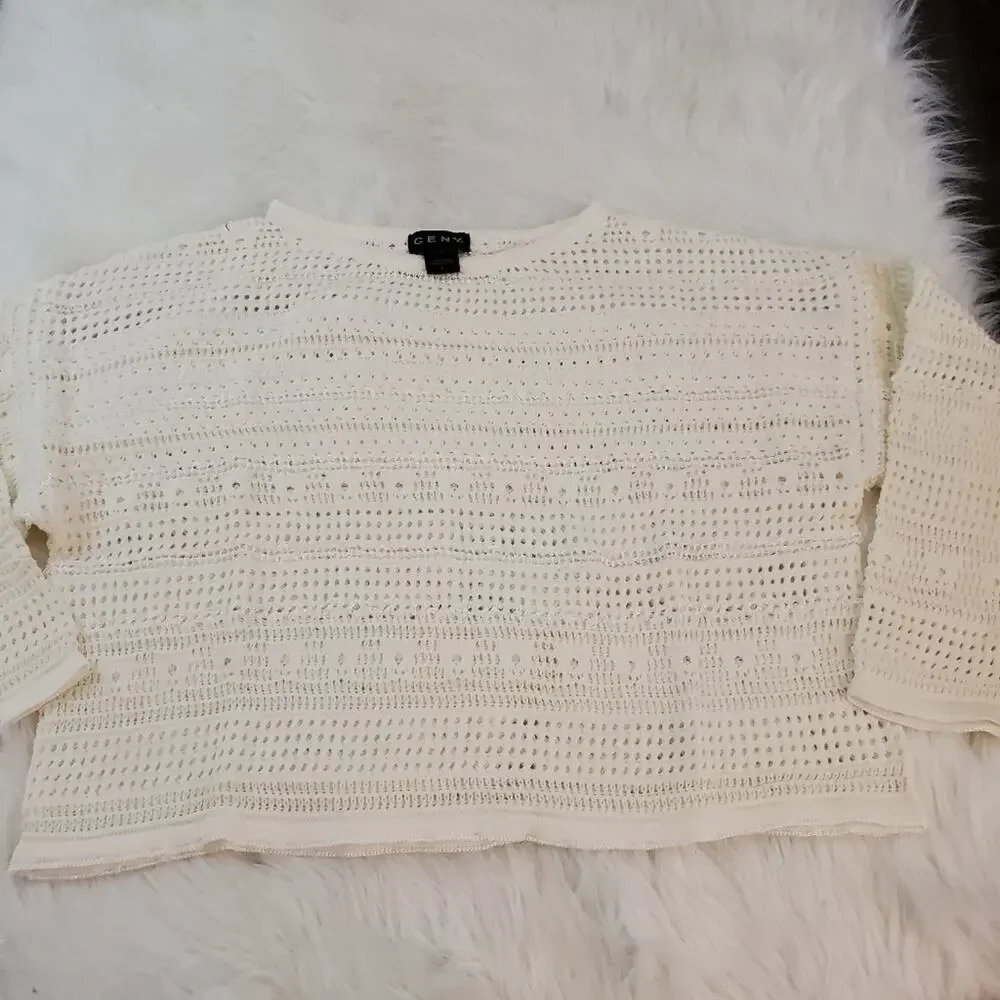Cotton Emporium Large Boat Neck Pointelle Sweater $58
